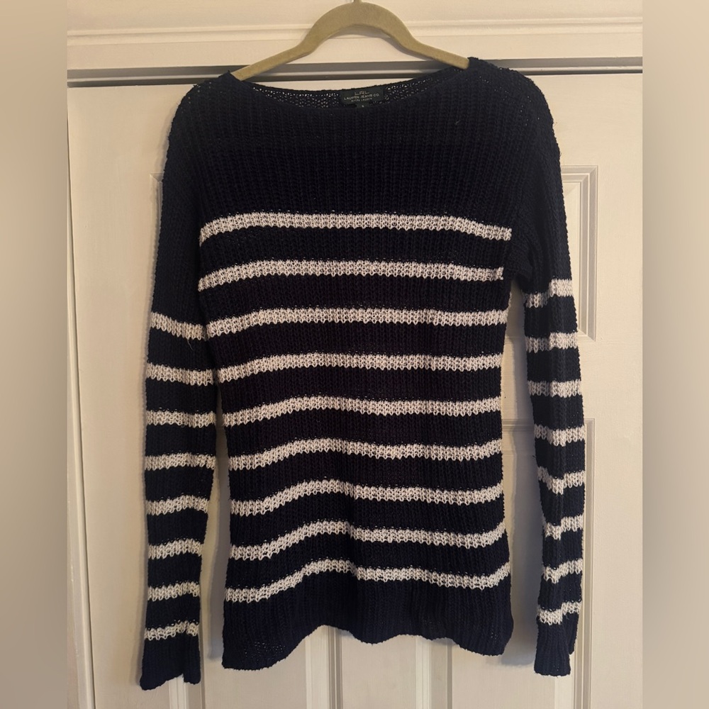 Lauren Ralph Lauren Navy and White Striped Sweater cotton linen small vintage